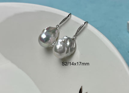 One Pair 15-17x23-25 mm AAA Large Baroque Pearl Earring With 925 Sterling Silver/Gold Hook Earring Genuine Baroque Pearl Earring #P2849