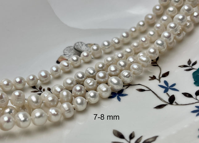 54" Hand Knotted 7-9mm AA Potato Freshwater Pearl Necklaces Natural White OR Pink Genuine Cultured Pearl Long Bridal Necklace #304