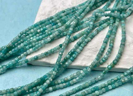 2.5 mm Micro Faceted Cube Dice Square Shape Amazonite Tiny Gemstone Beads 15.5 Inches #4527