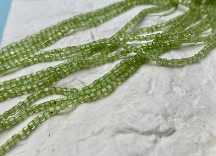 2 mm Micro Faceted Cube Dice Square Shape Green Peridot Tiny Gemstone Beads 15.5 Inches #4528