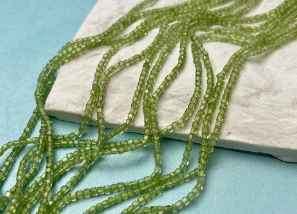2 mm Micro Faceted Cube Dice Square Shape Green Peridot Tiny Gemstone Beads 15.5 Inches #4528