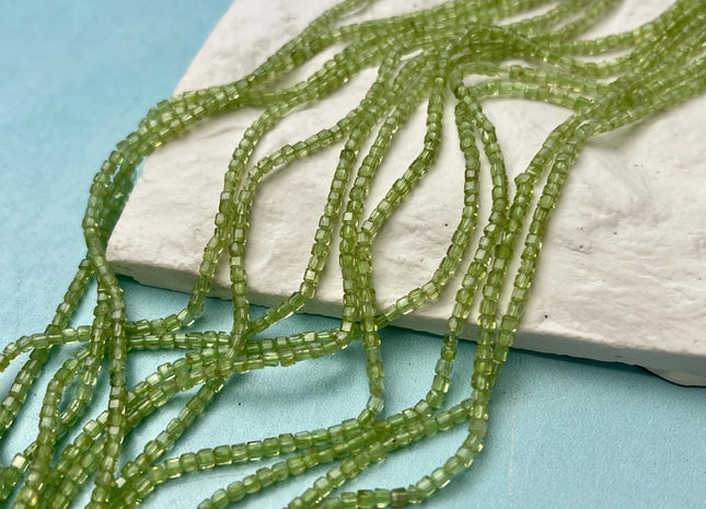 2 mm Micro Faceted Cube Dice Square Shape Green Peridot Tiny Gemstone Beads 15.5 Inches #4528