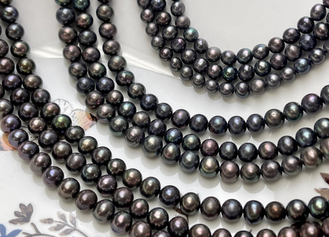 5mm 6mm AAA Dark Gray Peacock Color Freshwater Pearl Bead Genuine Peacock Near Round Pearls #P2793
