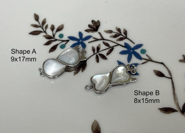 8x20 mm 925 Sterling Silver/Gold Extra Shiny Double Heart Shape Clasp Sterling Silver Findings Mother Of Pearl Silver Clasps #10283