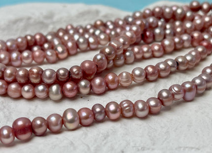 5 mm Mauve Pink Large Hole Freshwater Ringed Potato Pearl Beads Hole Size 1.5 mm Genuine Large Hole Pearls #P2796