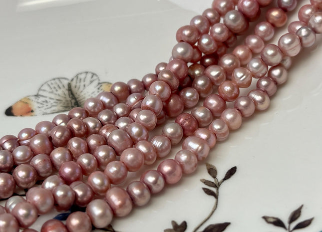 5 mm Mauve Pink Large Hole Freshwater Ringed Potato Pearl Beads Hole Size 1.5 mm Genuine Large Hole Pearls #P2796