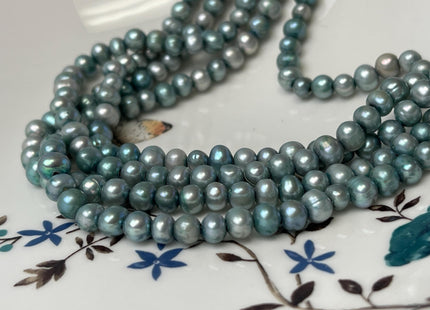 5 mm Aqua Blue Green Large Hole Freshwater Ringed Potato Pearl Beads Hole Size 1.5 mm Genuine Large Hole Pearls #P2798
