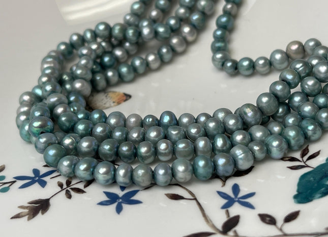 5 mm Aqua Blue Green Large Hole Freshwater Ringed Potato Pearl Beads Hole Size 1.5 mm Genuine Large Hole Pearls #P2798
