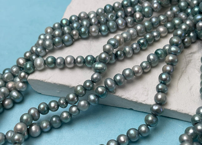 5 mm Aqua Blue Green Large Hole Freshwater Ringed Potato Pearl Beads Hole Size 1.5 mm Genuine Large Hole Pearls #P2798