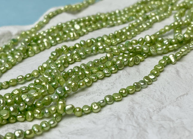 3-4 mm Rare Green Color Potato Nugget Freshwater Pearl Beads Genuine High Luster Freshwater Tiny Seed Pearls #P2772