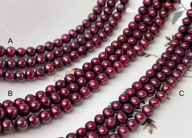 6-7 mm Burgundy Red Color Potato Freshwater Pearl Bead Genuine Dark Red Color Off Round Freshwater Pearls #P2801