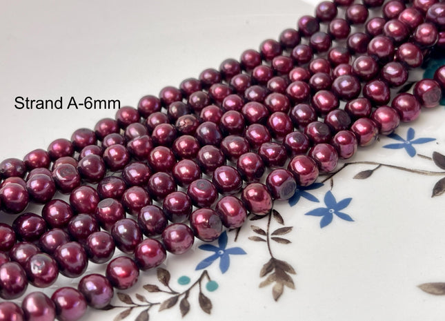 6-7 mm Burgundy Red Color Potato Freshwater Pearl Bead Genuine Dark Red Color Off Round Freshwater Pearls #P2801