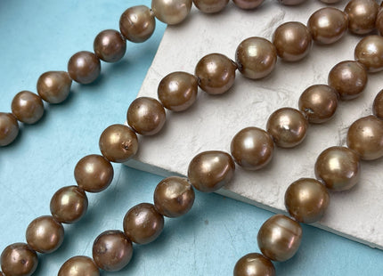 12-14 mm Large Hole Champagne Copper Half Strand Baroque / Edison Freshwater Pearl Beads OFF Round Shape Hole Size 2.2mm #1178