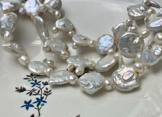 19-21 mm Natural White OR Seaweed Large Coin Freshwater Pearl Beads Grade B Large Flat Coin Pearl Beads Coin Pearl With Potato Beads #1387