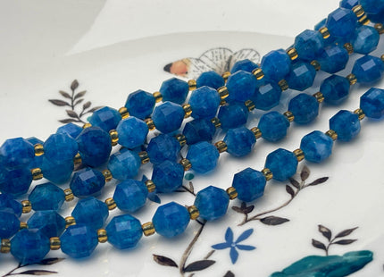7x8mm Faceted Energy Prism Cut Apatite Gemstone Genuine Double Terminated Points Natural Blue Apatite Beads 15.5 Inches #4515