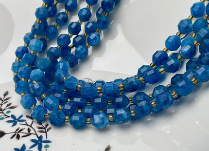 7x8mm Faceted Energy Prism Cut Apatite Gemstone Genuine Double Terminated Points Natural Blue Apatite Beads 15.5 Inches #4515