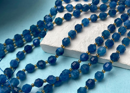 7x8mm Faceted Energy Prism Cut Apatite Gemstone Genuine Double Terminated Points Natural Blue Apatite Beads 15.5 Inches #4515