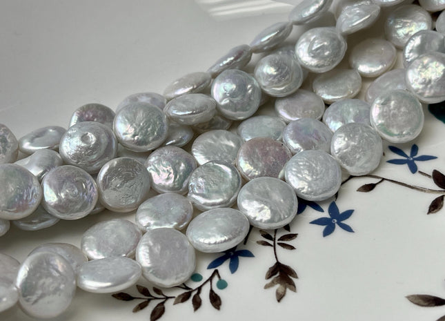 12 mm AAA Natural White Coin Freshwater Pearl Beads Genuine Cultured High Luster Quality Coin Pearls Half/Full Strand #P2803