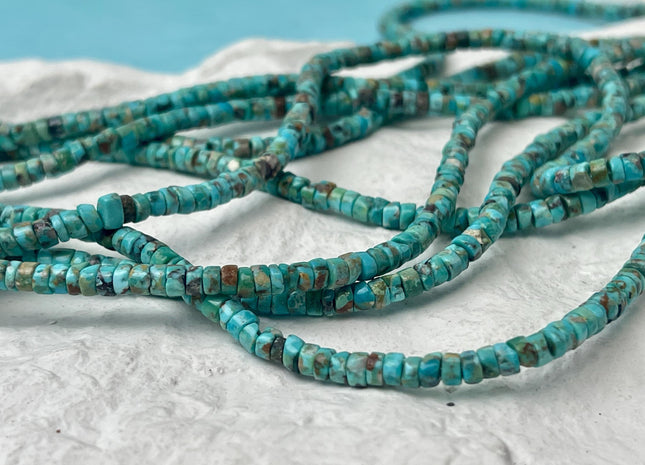 4 mm Natural Turquoise Heishi Rondelle Shape Genuine Rare Natural Color Turquoise Gemstones Loose Beads 15.5 Inches Strand #2974