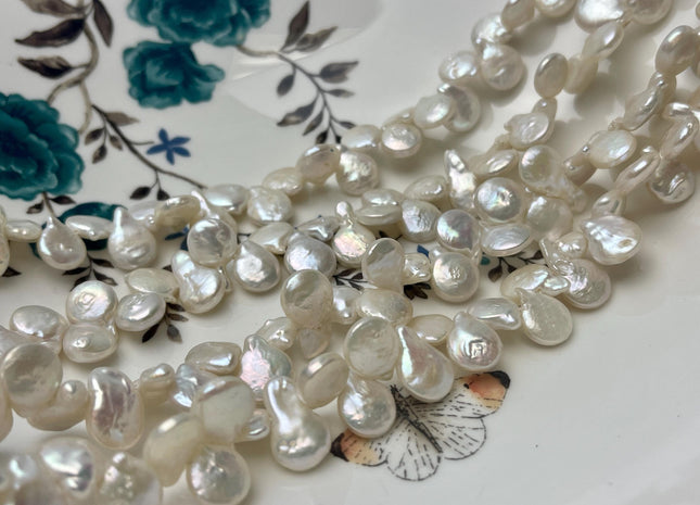 9x11 mm AA Natural White Top Drilled Coin Freshwater Pearl Beads Flat Coin Freshwater Pearl Genuine Natural Coin Pearl Beads #1520