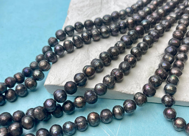 8 mm Faceted Potato Freshwater Pearl Dark Peacock Rare Genuine Faceted Cultured freshwater Pearl Beads #1033