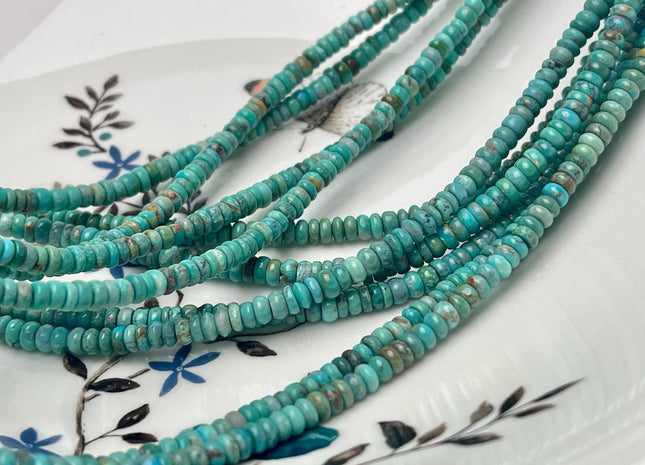 4 mm 100% Natural Smooth Rondelle Turquoise Gemstone Beads Multi Turquoise Blue Green Color Beads 16 Inches #4517