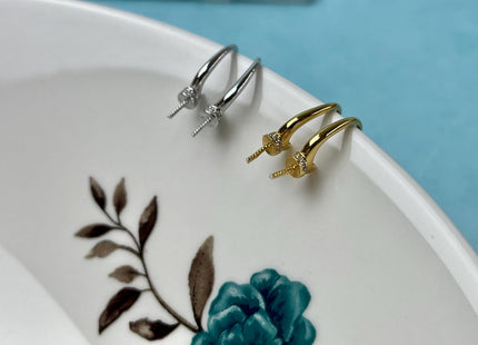 One Pair 925 Sterling Silver/Gold Simple Hook Earring Setting 925 Sterling Silver Earring Hook Findings For Half Drilled Pearls #10305