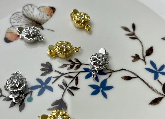 10 mm 925 Sterling Silver Flower Clasp Genuine Sterling Silver Findings 925 Sterling Silver Clasps w/CZ DIY Jewelry #10307