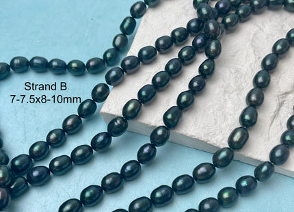 7-7.5x8-10 mm AA Prussian Blue Color Freshwater Pearls Rice/Oval Shape Pearl Beads Genuine Freshwater Pearls #P2808