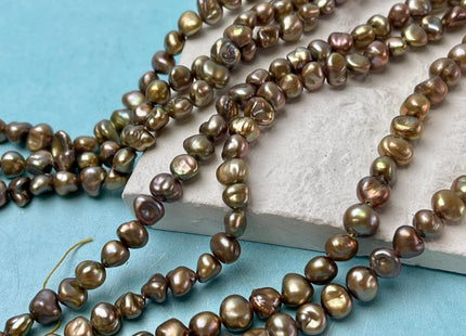 6-7 mm AA Green Champagne W/Gold Sheen Keshi Freshwater Pearls Beads Genuine Keshi Freshwater Pearl Beads #P2813