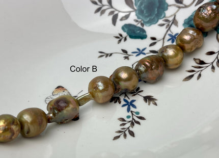 11-12x15-16mm approx. Large Hole Graguated Freshwater Baroque Pearl Beads Natural Shape Golden Brownish Color #755