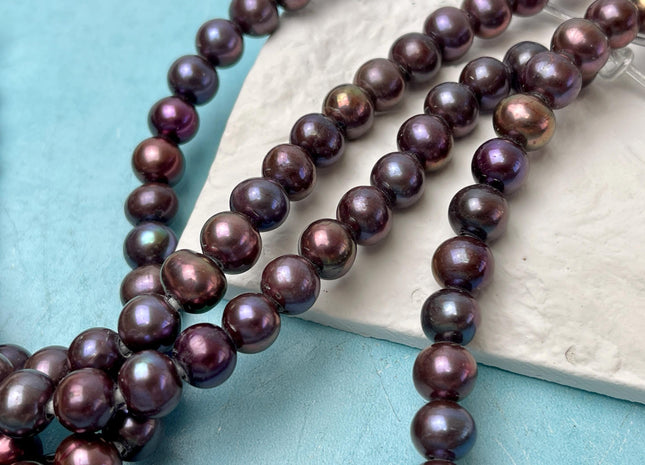 8-9 mm AA Large Hole Half Strand Purple Peacock Color Freshwater Pearl Beads Potato Shape Hole Size 2.2mm Genuine Freshwater Pearls #1720