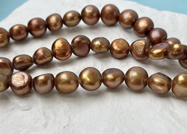 10-11 mm Large Hole Copper Brown Freshwater Pearl Nugget Beads 2 mm Hole, Genuine Freshwater Pearl Large Hole Nugget Beads. #334