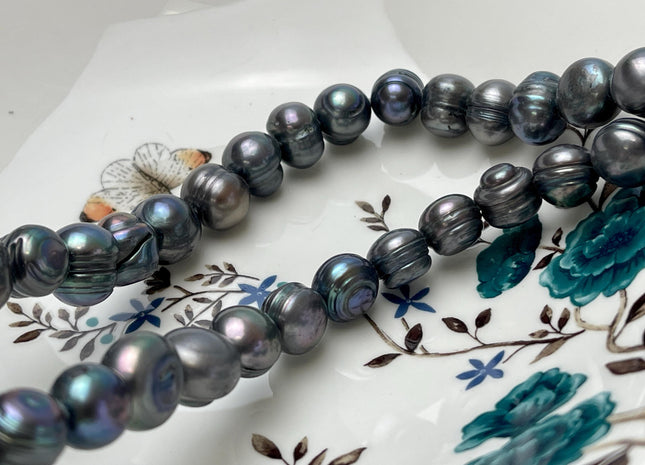 13-15 mm Jumbo Ringed Potato Freshwater Pearl Beads 2.0 mm Hole,Natural White, Light Pink OR Peacock,Ringed Large Hole Pearl #592