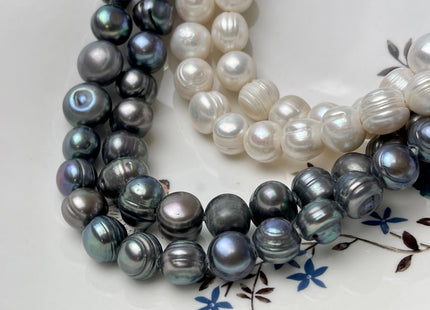 13-15 mm Jumbo Ringed Potato Freshwater Pearl Beads 2.0 mm Hole,Natural White, Light Pink OR Peacock,Ringed Large Hole Pearl #592