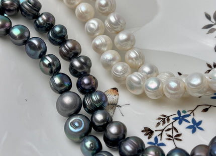 13-15 mm Jumbo Ringed Potato Freshwater Pearl Beads 2.0 mm Hole,Natural White, Light Pink OR Peacock,Ringed Large Hole Pearl #592
