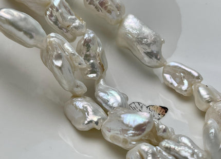 16x20-25 mm AA Half Strand Large Hole Natural White Biwa Pearl Beads 2.2 mm Hole Limited Edition Genuine Freshwater Biwa Stick Pearl #1577