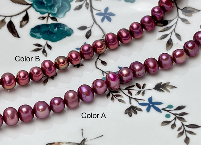 6.5-7 mm AAA Ultra Dark Dusty Rose Semi Round Freshwater Pearls, Genuine Semi Round Freshwater Pearls #1313