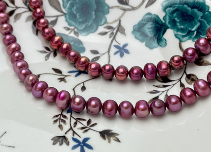 6.5-7 mm AAA Ultra Dark Dusty Rose Semi Round Freshwater Pearls, Genuine Semi Round Freshwater Pearls #1313