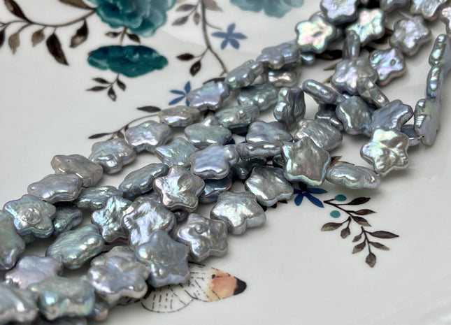 11 mm AAA Very Rare Gray Color Rounded Star Shape Freshwater Coin Pearl Beads Genuine High Luster Star Coin Pearls #P2818