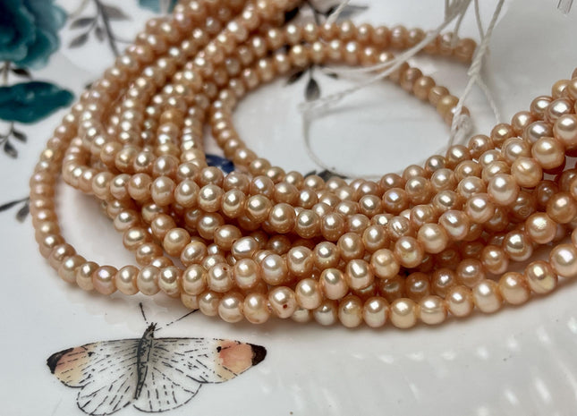 3.5-4mm AAA Half Strand Large Hole Light Champagne Freshwater Pearl Beads Hole Size 1.2mm Genuine Large Hole Freshwater Pearls #P2820