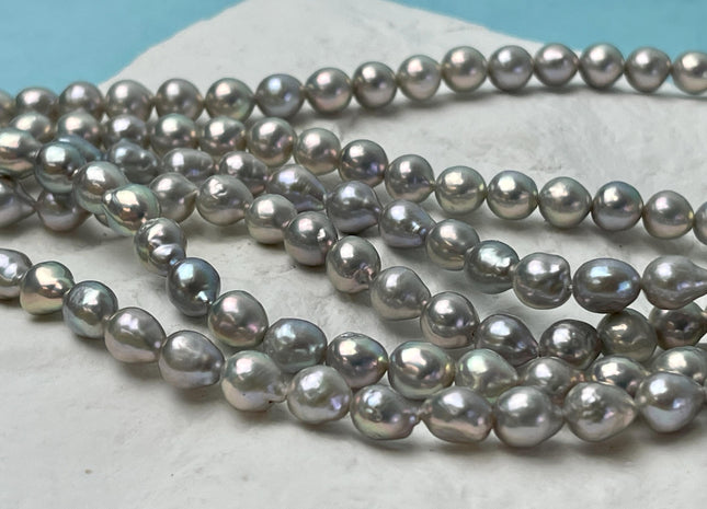 6-6.5x7-8 mm AAA Gray Color W/Gold Sheen High Luster Baroque Freshwater Pearls Beads Genuine Small Edison Pearls W/Iridescent Color #P2822