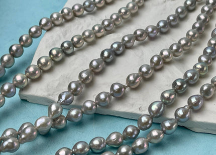 6-6.5x7-8 mm AAA Gray Color W/Gold Sheen High Luster Baroque Freshwater Pearls Beads Genuine Small Edison Pearls W/Iridescent Color #P2822
