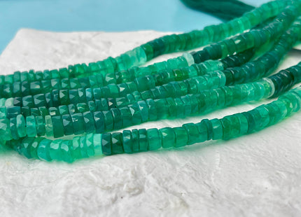 6mm 7mm Faceted Rondelle Heishi Tire Green Onyx Gemstone Beads Genuine Gemmy Quality Green Onyx Loose Beads 16 Inches #4531
