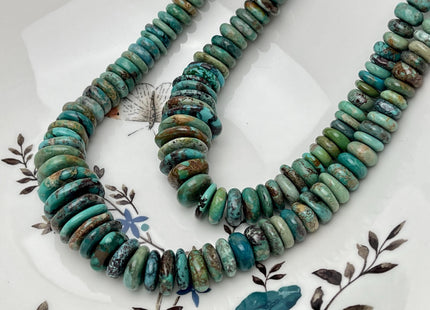 7-13 mm AAA 100% All Natural Graduated Turquoise Heishi Rondelle Shape Genuine Beautiful Natural Turquoise Gemstones 16 Inches Strand #4532