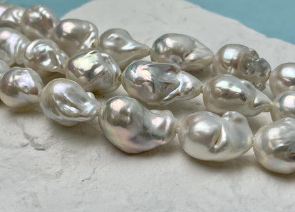 14-16x24-25 mm AAA Half Strand Large Hole Natural White Baroque Pearl Hole Size 2.2 mm Genuine High Luster Baroque Pearl 9-10 Beads #P2829