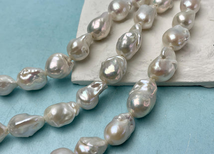 14-16x24-25 mm AAA Half Strand Large Hole Natural White Baroque Pearl Hole Size 2.2 mm Genuine High Luster Baroque Pearl 9-10 Beads #P2829