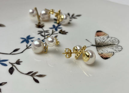 Natural White Freshwater Pearl W/Instrument Note Stud Earring .925 Sterling Gold Earring Pearl Earrings Bridal Earrings #10047-H