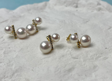 Natural White Freshwater Pearl W/Instrument Note Stud Earring .925 Sterling Gold Earring Pearl Earrings Bridal Earrings #10047-H