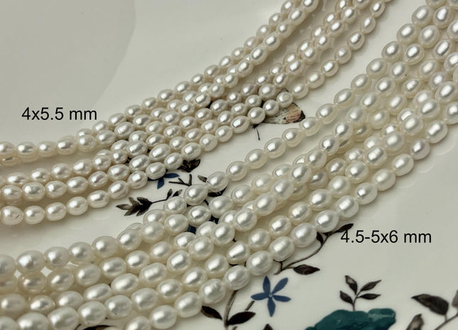 4-5x5-6 mm AA Natural White Rice/Oval Freshwater Pearl Genuine Natural Small White Pearl Beads #P2852